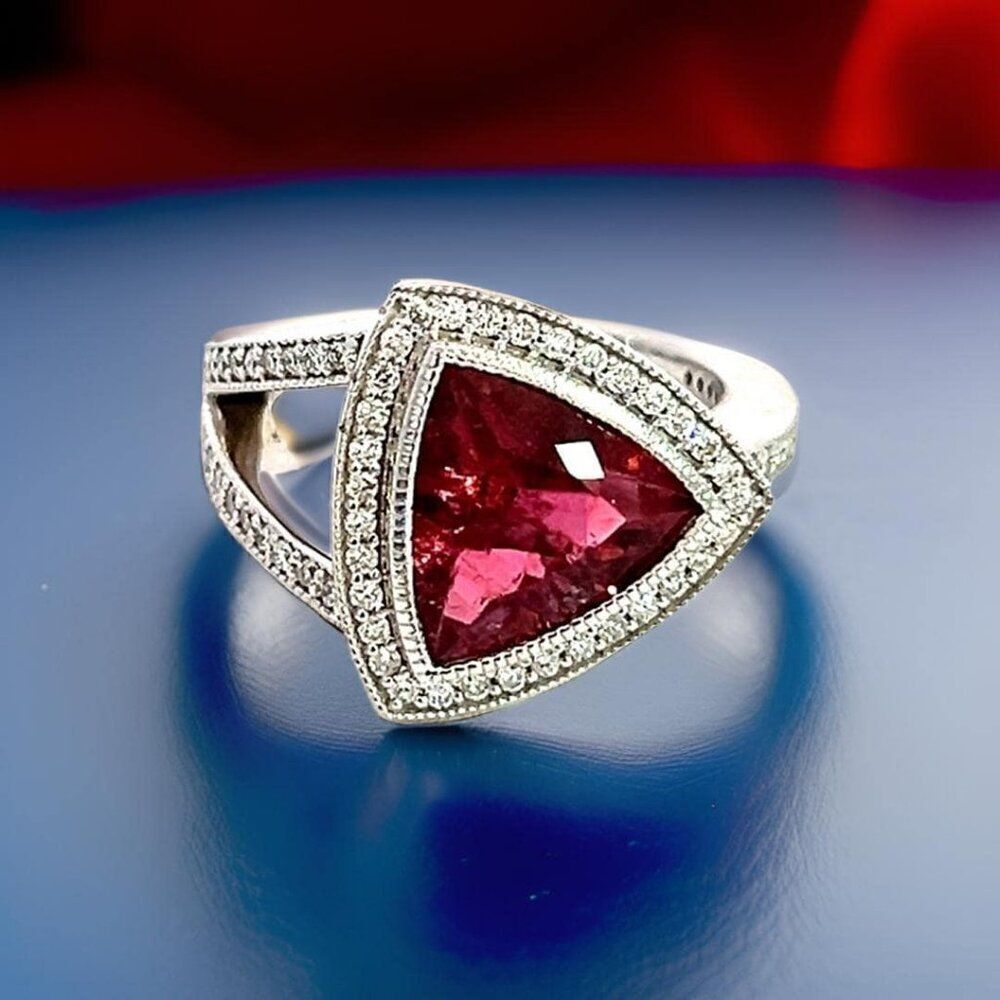 Natural Tourmaline Diamond Ring 7 14k W Gold 4.38 TCW Certified $4,950 310649
